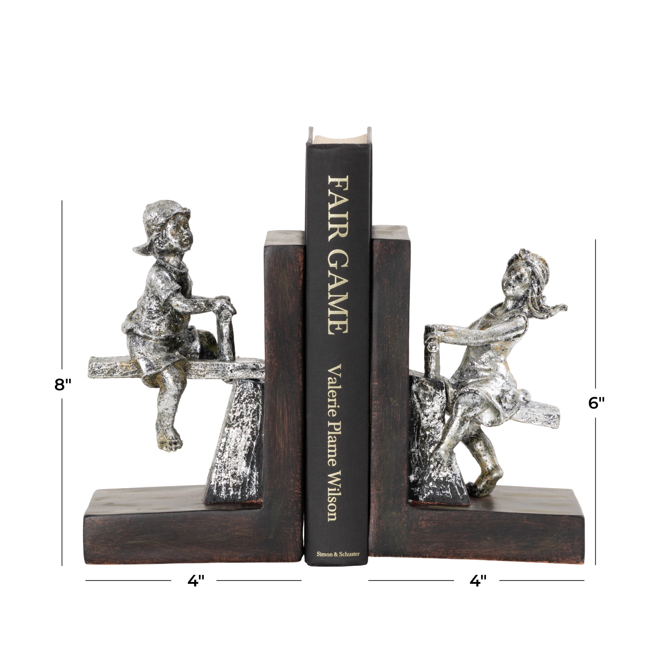 DecMode 4" People Brown Polystone Bookends with Swing Set (Set of 2)