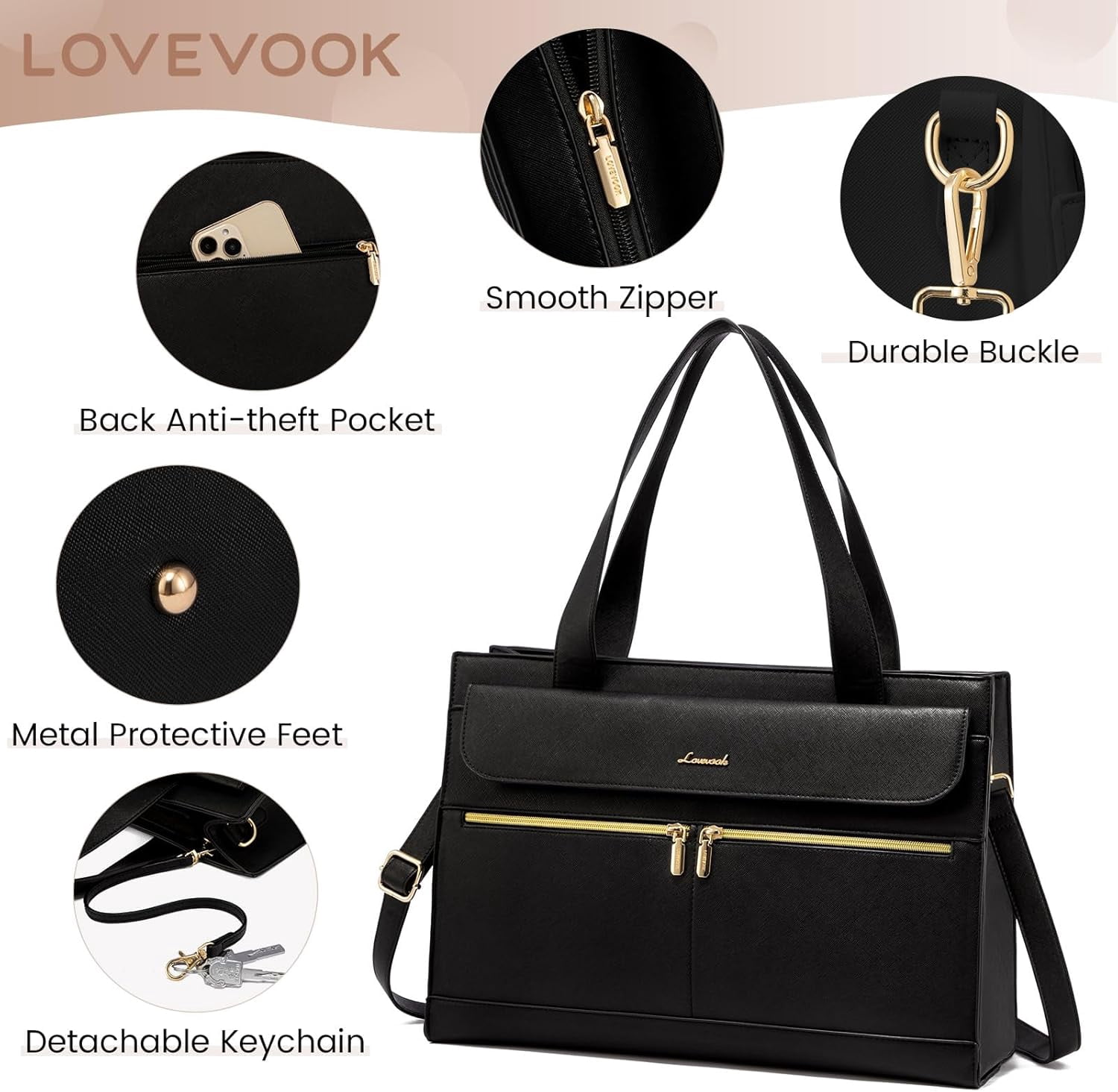 LOVEVOOK Laptop Bag for Women 15.6 Inch Tote Work Professional Leather Computer Briefcase Waterproof Handbag Shoulder Large Capacity Business Teacher Office Crossbody Purse