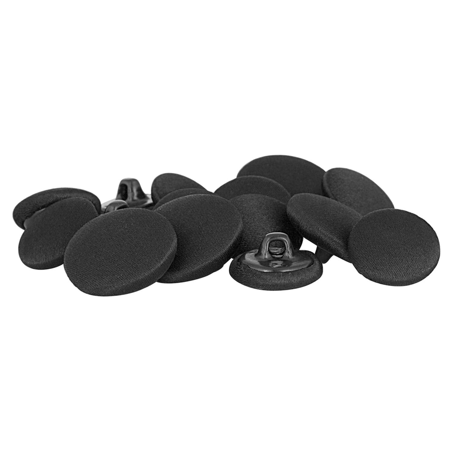 ButtonMode Tuxedo Suit Buttons 15pc Set (Fits Most Formalwear) Includes 4 Jacket Front Buttons (19mm or 3/4 Inch) and 11 Sleeve and Pant Buttons (15mm or 5/8 Inch), Black Satin Smooth, 15-Buttons