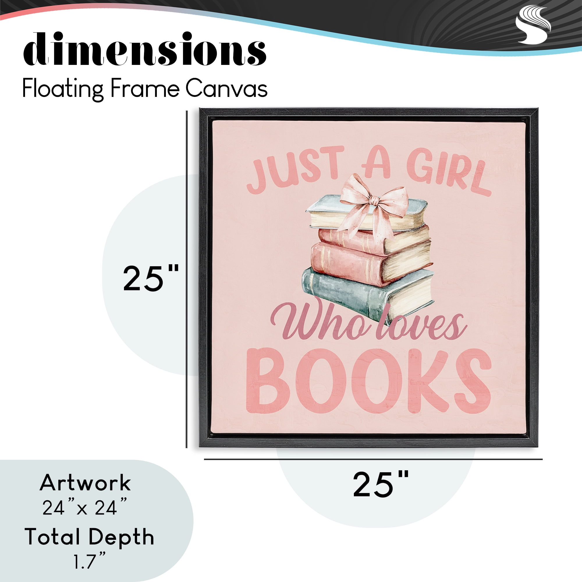 Reader Girl Who Loves Books Black Framed Floater Canvas Wall Art, design by Kim Allen