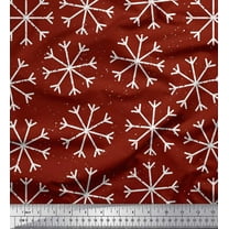 Soimoi Red polyester Crepe Fabric Snow Flakes Floral Printed Craft Fabric by the Yard 52 Inch Wide