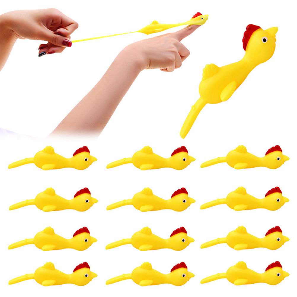 OZS 12 Pcs TPR Slingshot Chicken Toy Stretchy Chick Flick Chicken