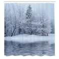 thumbnail image 2 of Ambesonne Christmas Shower Curtain, Winter Blizzard Forest, 69"Wx70"L, White, 2 of 4