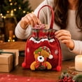 thumbnail image 6 of Festive Gift Bags Reusable Drawstring Gift Sacks with Handle Bear Holiday Xmas Party Favor Wrapping Bags for Candy Cookies Small Toys Stocking Stuffers, Set of 1, Cloth, 6 of 7