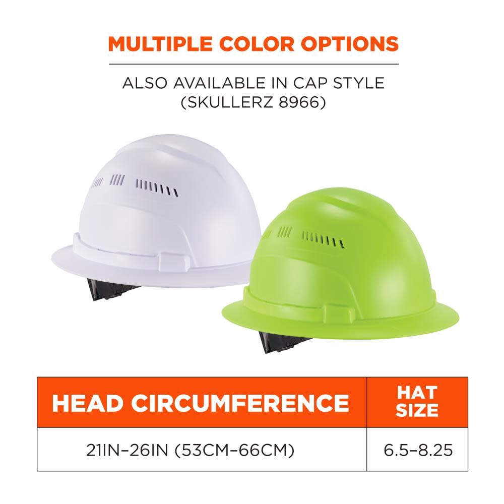 Ergodyne Skullerz 8968 Lime Lightweight Full Brim Hard Hat Vented Class C