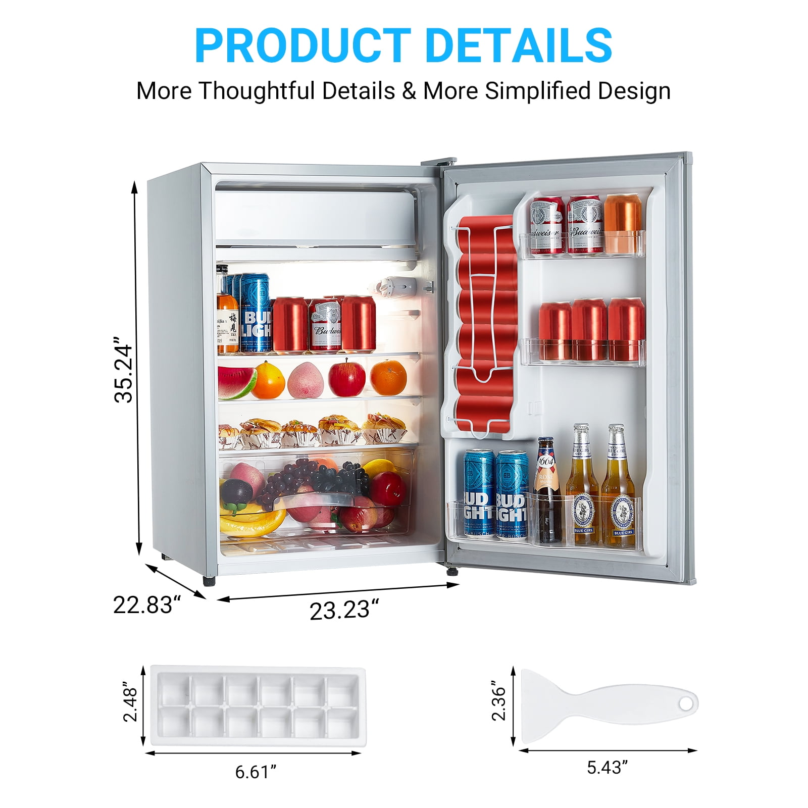4.3 Cu.Ft Compact Mini Fridge with Freezer – Single Door Refrigerator, 7-Setting Temperature Control, Removable Shelves, Crisper Drawer, Low Noise, for Bedroom, Office, Dorm, RV – White