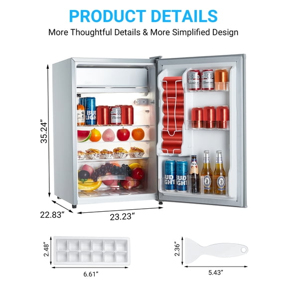 Garvee 4.3 Cu.Ft Mini Fridge with Freezer Single Door Ultra Quiet 40 dB 7 Temp Settings