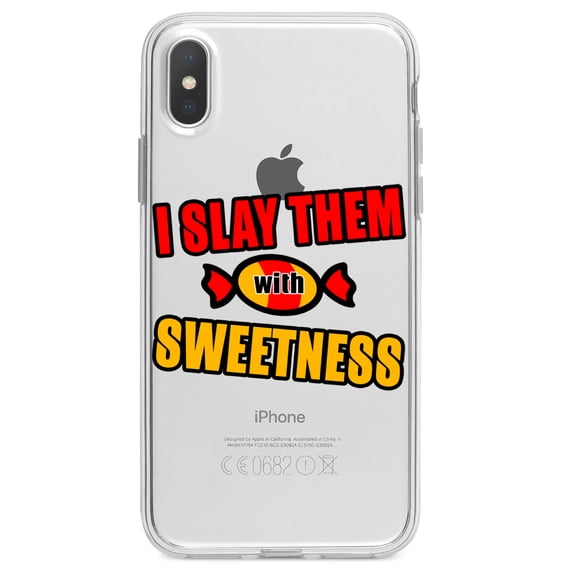 DistinctInk Clear Shockproof Hybrid Case for iPhone XR (6.1" Screen) - TPU Bumper Acrylic Back Tempered Glass Screen Protector - I Slay Them With Sweetness