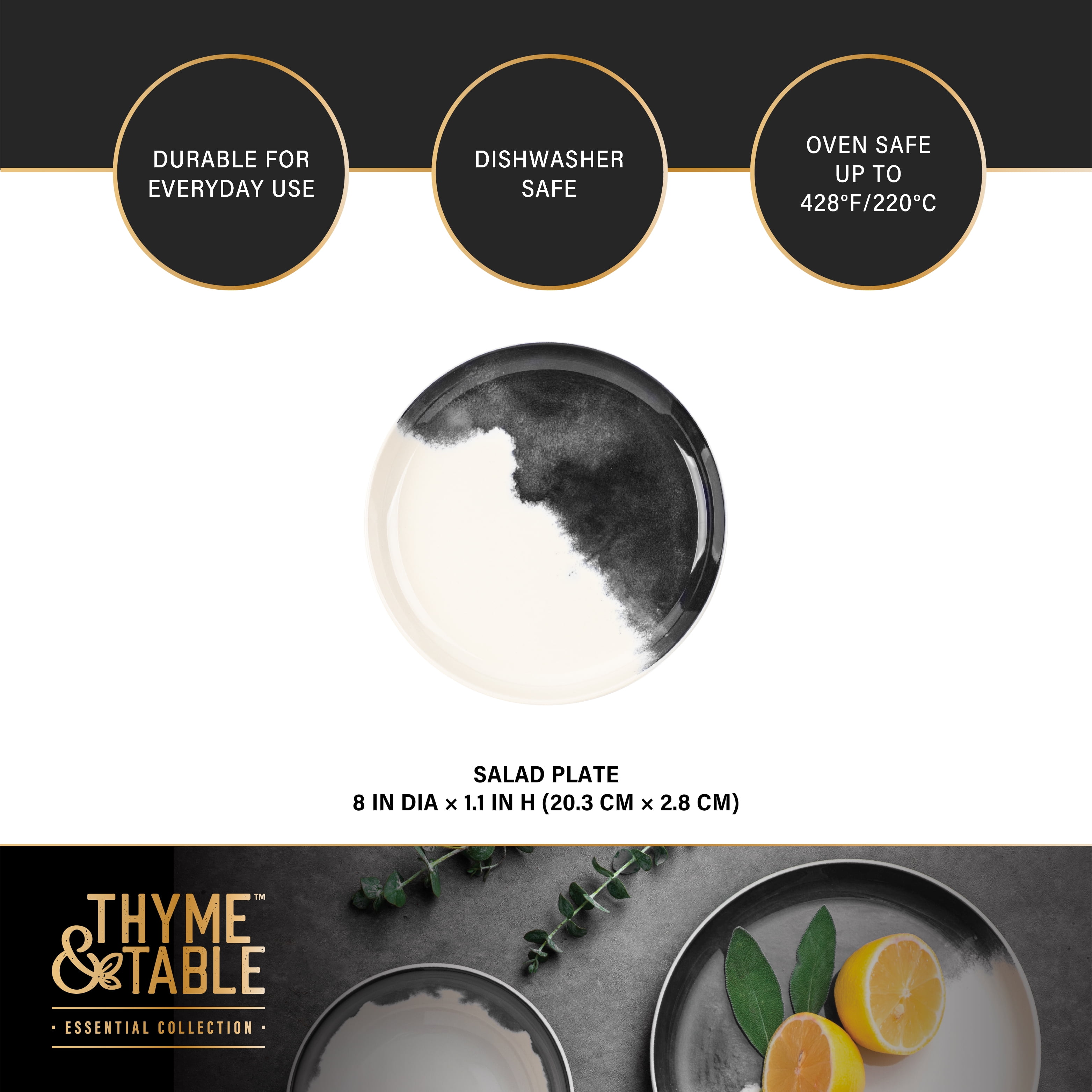 (2 pack) Thyme & Table Stoneware Plate, Grey Drip Collection