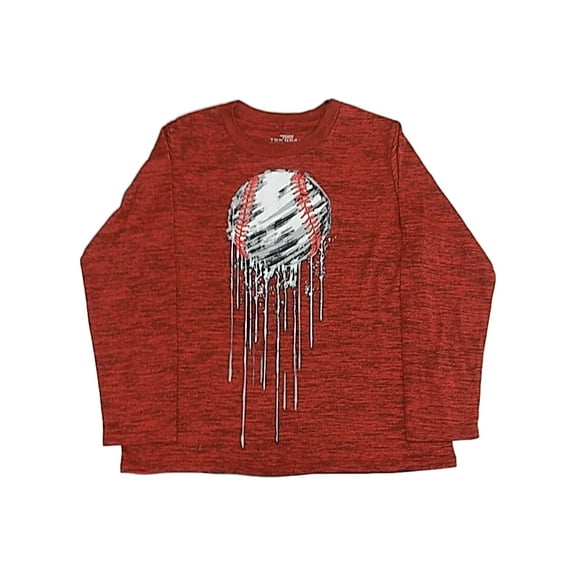 Boys Heather Red Athletic Baseball Sports Long Sleeve T-Shirt Tee Shirt L