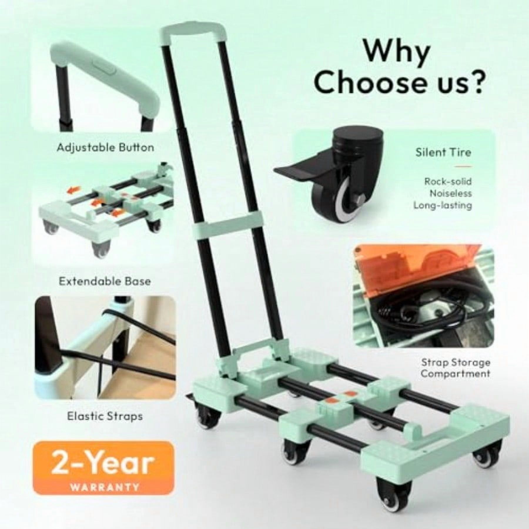 Folding Hand Truck 500lbs Portable Heavy Duty Dolly Cart 6 Wheels Collapsible Lage Cart with 2 Elastic Ropes Compact Trolley Cart for Easy Moving Ideal Hand Cart for Travel and More