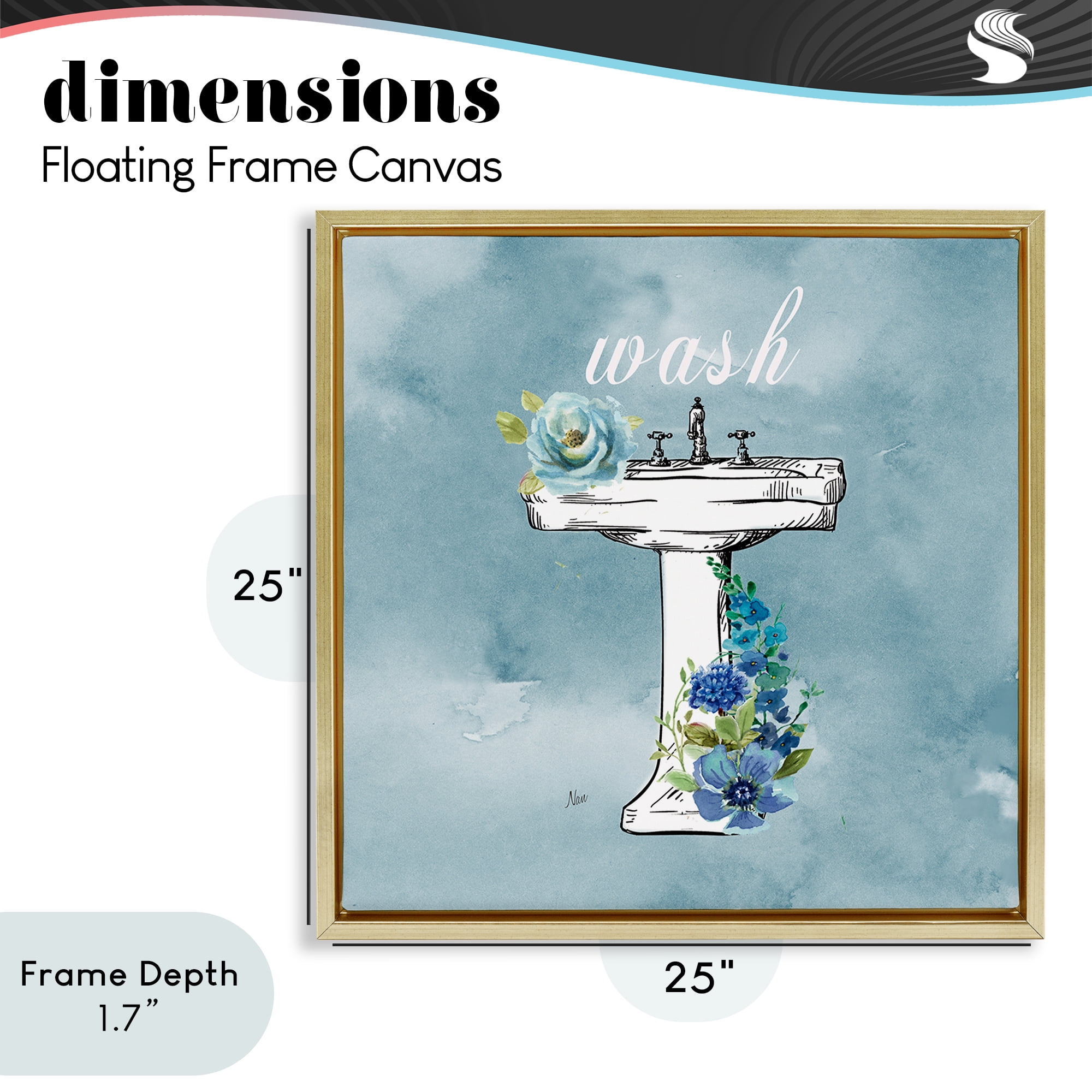 Stupell Industries Floral Bathroom Rules Wash Gold Framed Floater Canvas Wall Art, design by Nan
