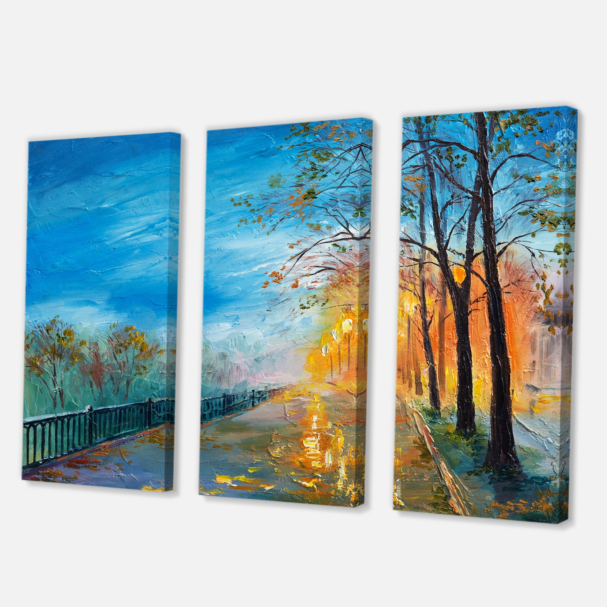 Designart ' Autumn Road in Evening ' Traditional Canvas Wall Art Print