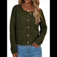 thumbnail image 3 of Suéteres de Punto para Mujer, Moda de Otoño, Larga, Botones, Chaqueta Informal de Moda, Ropa de Invierno. Verde Oscuro S, 3 of 9