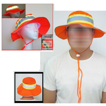 Booney Hat Orange Silver Reflective Tape Gear Safety Construction Sun Fishing XL