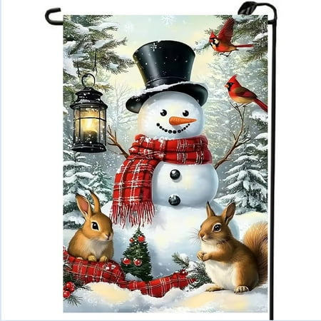 Winter Snowman Garden Flags 12x18 Double Sided, Small Burlap Seasonal Cardinal Snow Garden Flag Xmas Winter Outdoor Yard Decorations Christmas Porch Lawn Flags for Outside