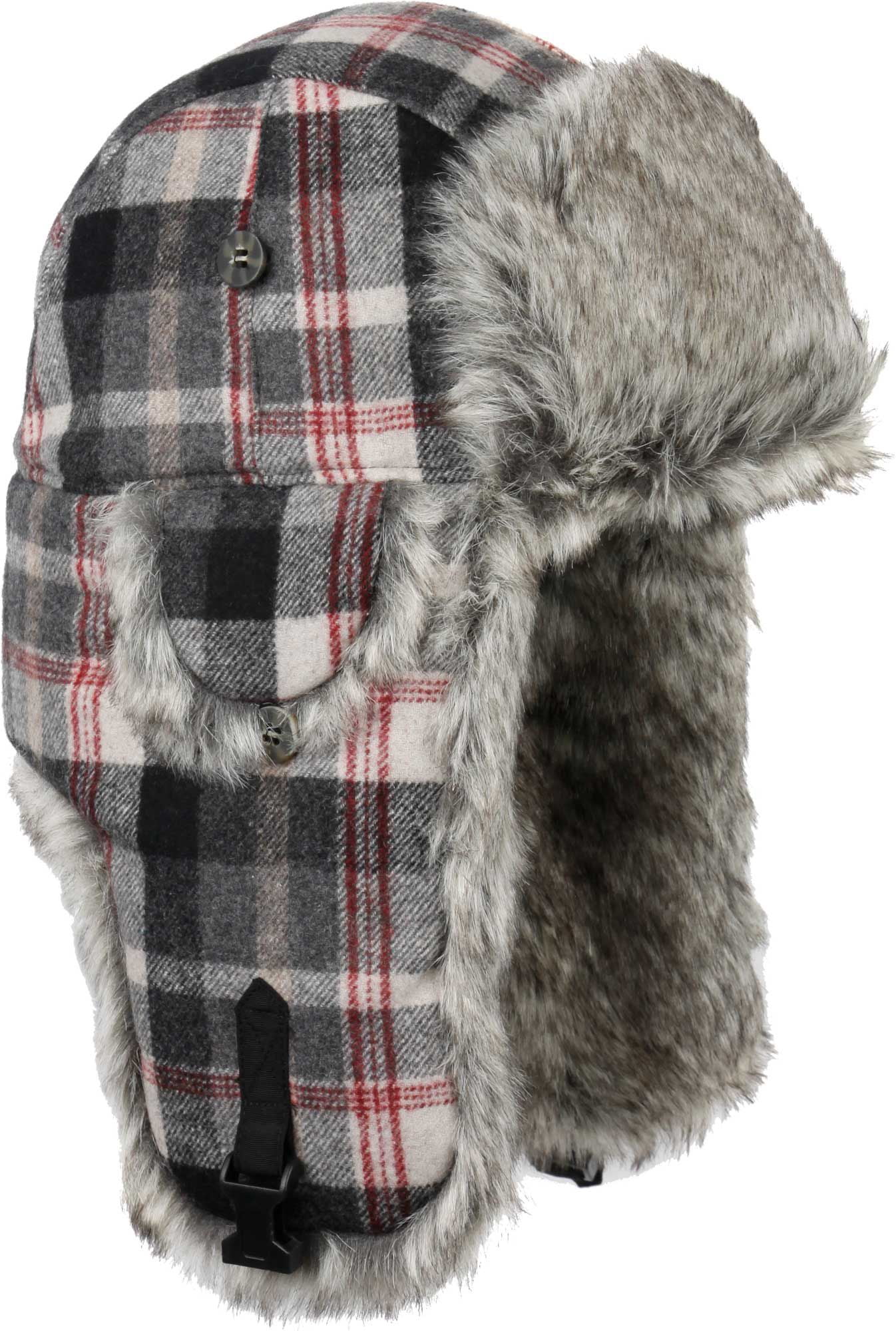 Mad Bomber Men's Wool Plaid Faux Fur 