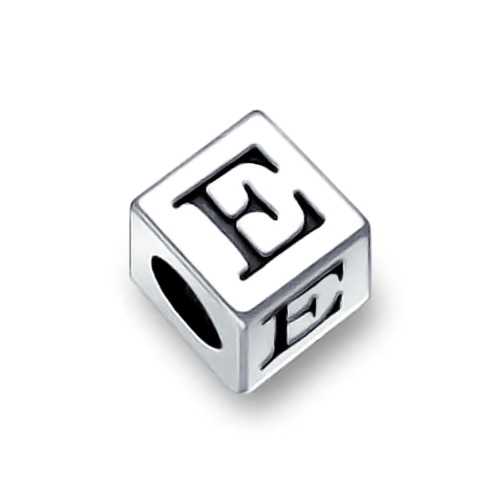 Block Letter E Alphabet Initial Charm Bead for Women for 925 Sterling