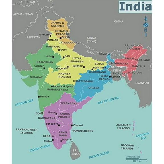 Iconic Arts Laminated 24x28 Poster: Map of India
