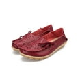 thumbnail image 4 of UKAP Mocassins Décontractés en Cuir pour Femmes, Bout Rond, Chaussures Bateau, à Enfiler, Rouge Vin 4, 4 of 9