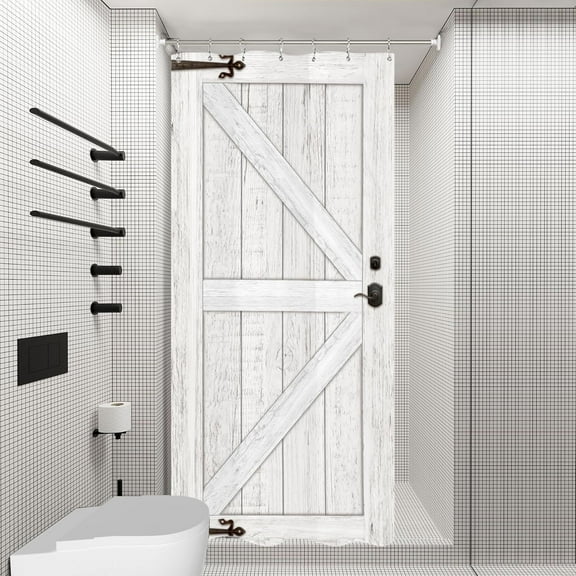 Stall Barn Door Shower Curtain Set 36Wx72H Inches Half Small Farmhouse Rustic Wood Wooden Country Vintage Narrow Polyester Waterproof Cloth Bathroom Curtain with 7 Hooks