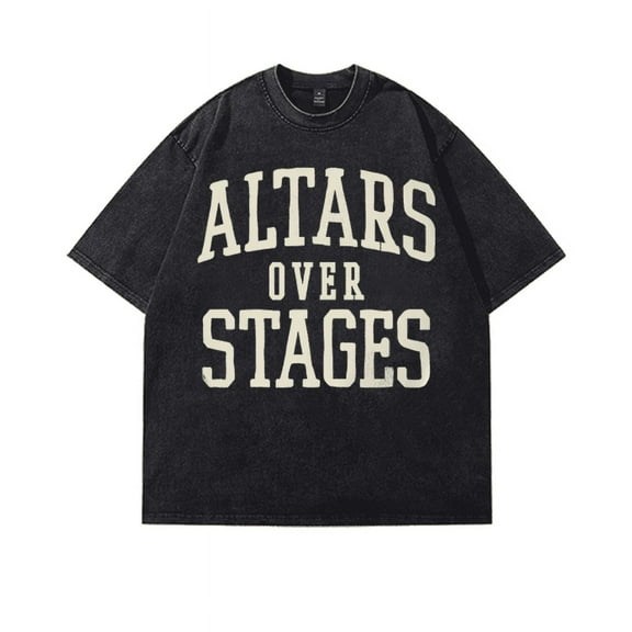 Josiah Queen Altars Over Stages Dirtyfit Short-sleeved T-shirt: Washed Denim, Fashionable Summer Cotton Tee