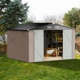 thumbnail image 2 of Metal Outdoor Storage Shed 9.7' x 7.6', Outdoor Metal Shed for Tool, Garden, Bike, Brown, 2 of 7