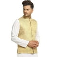 thumbnail image 3 of Men Designers Gold 3 Indian Traditional Bollywood Style Nehru Jacket Brocade Woven Embellishe, Size: 44, 3 of 6