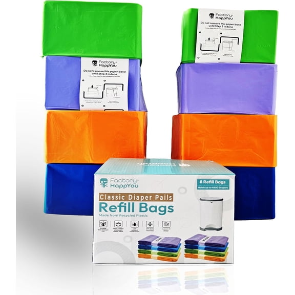 YANTONG® Pack of 8 Refills Compatible with Dekor Classic Pails- 472 in Long, 30% Thicker, Advanced Odor Control. Each Refill holds up to 600 Diapers.