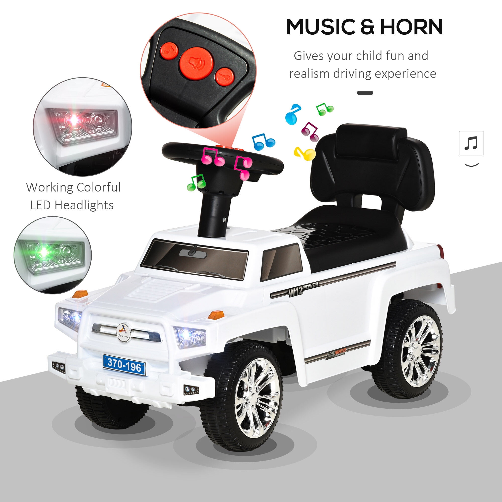 Kids Ride On Push Car,Suv Style Sliding Walking Car for Toddle with Horn,Music,Working Lights,Hidden Storage and Anti-Dumping System,White,White Metal Toys Kids Bikes Riding Toys