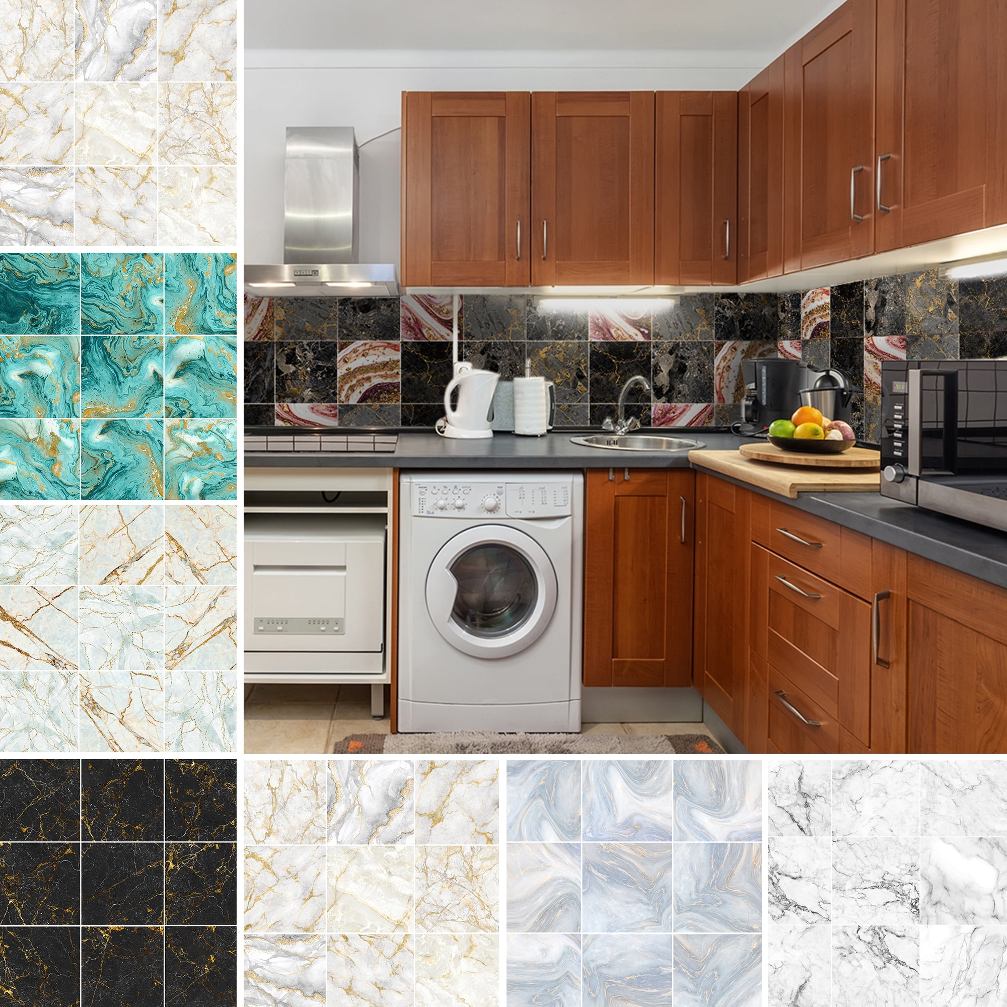 Details about   Adhesive Wall Tile Sticker Backsplash Faux Marble Waterproof Kitchen Decoration 