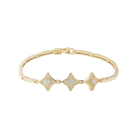 EZI Diamond Trio Link Gold Electroplate Rhodium-Plated Women’s Costume Jewelry 7.5” Bangle Bracelet