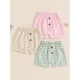 thumbnail image 4 of Aojekbee Toddler Boy Girl Shorts Plaid Print Hemming Legs Button Elastic Waistband Short Pants, 4 of 10