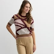 Women's Ellen Tracy Short Sleeve Crew Neck Sweater Color: Wine Tasting Geo Size: X SMALL