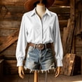 thumbnail image 5 of ClodeEU Women Lapel Long Sleeve Button Down Shirts,Casual Loose Blouse White,Women's Plus M, 5 of 9