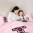 thumbnail image 4 of Erosebridal Black Pink Leopard Print Bow Knot Girl Twin Comforter Sets 3-Piece,Personalized Initial L Bedding Set For Teens,Pink Reversible, 4 of 6