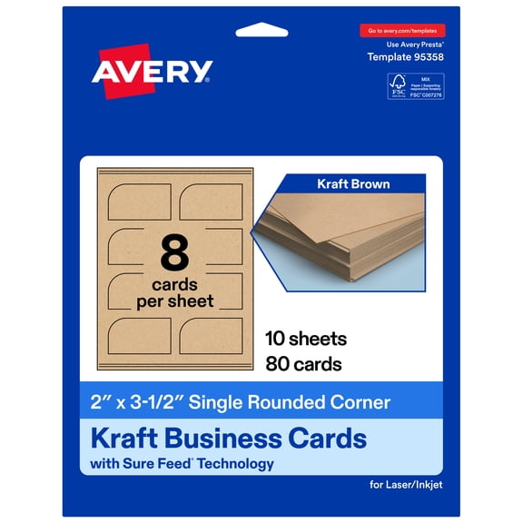 Avery Rectangle Business Cards, 2" x 3-1/2", Kraft Brown, 80 Total