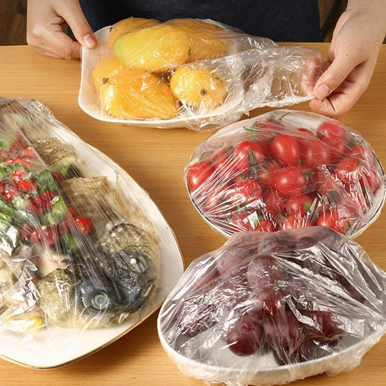 50/100/200x Disposable Plastic Wrap Food Storage Covers Fresh Kitchen Seal F4k0, Size: Tile diameter40 cm, Clear
