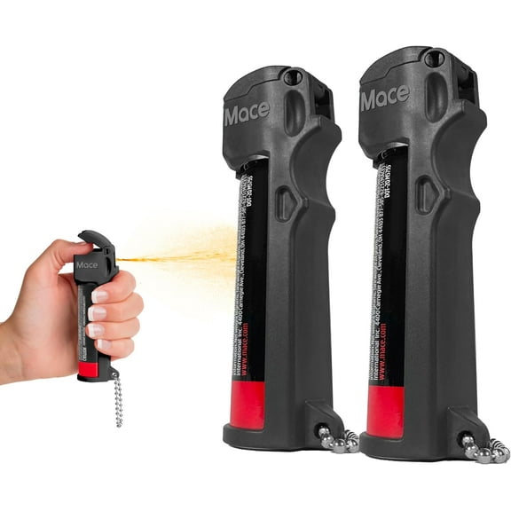 Mace Brand 2-Pack Personal Model Pepper Spray, 0.63 oz/each, 12 Feet Range, Max Strength 10% OC Formula, Long Lasting UV Dye, Flip Top Safety Cap, Self Defense Pepper Spray for Women & Men - Black