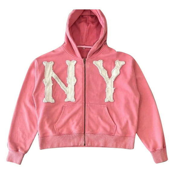NY And LA Embroidered Hoodie Jacket For Men And Women Oversized Casual Sweatshirt Coat Snowsuit for Women