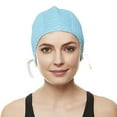 thumbnail image 2 of Beemo Swim Bathing Caps for Women or Girls Retro Style Latex Bubble Crepe Swimming Hat with Chin Strap for Long or Short Hair - Light Blue, 2 of 3