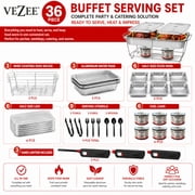 VeZee Chafing Dish Buffet Party Set 36 pc with Servers and Warmers, Serving Kit Includes Fuel, Wire Racks, Foil Pans