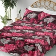 thumbnail image 3 of Ambesonne Flowers Fitted & Flat Sheet with Shams 4 Pcs Set, Gerbera Roses Composition, Calking, Pink Dark Maroon and Grey, 3 of 5