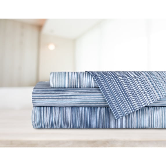 Safdie & Co. 3-piece Polyester Ombre Stripe Twin Sheet Set in Blue Navy Combo