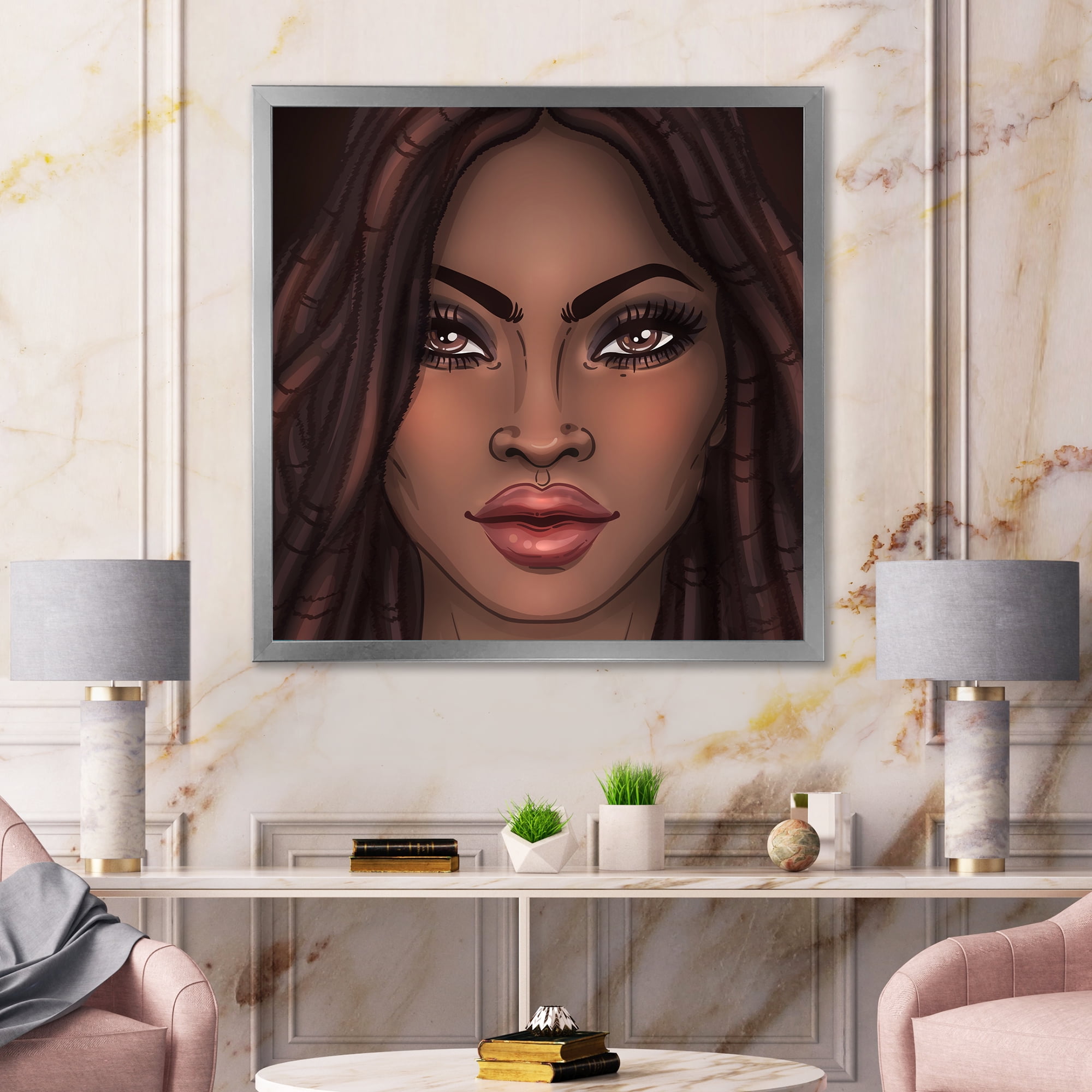 Designart 'Portrait of Afro American Woman I' Modern Framed Art Print