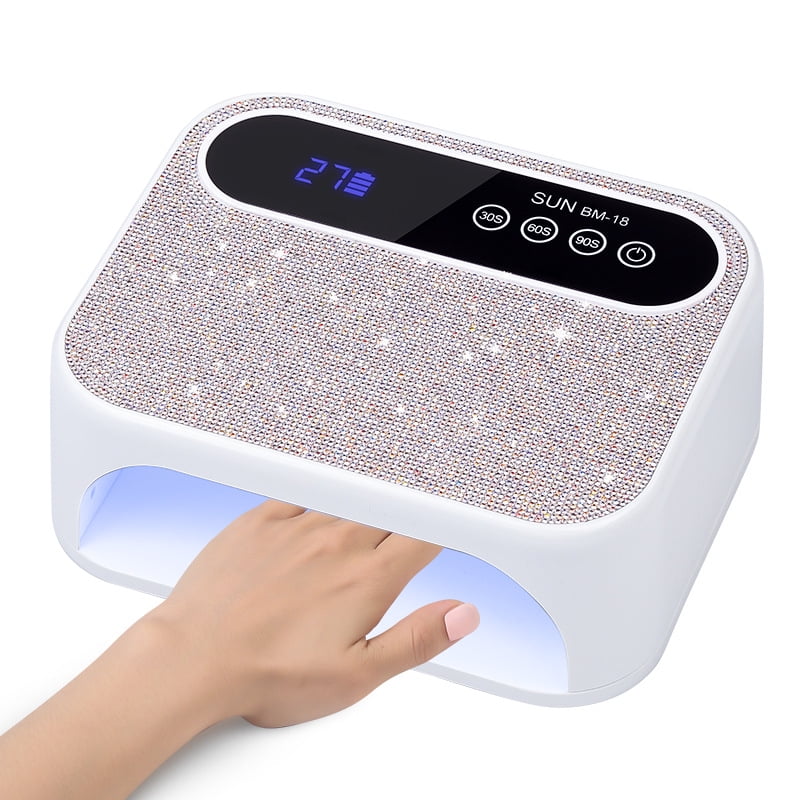 Cordless UV Nail Lamp, 168W Rechargeable UV Gel Nail Light, Sparkling Rhinestones Diamond UV Light, Professional Fast Curing Nail Dryer with 3 Timers Touch Control Auto Sensor
