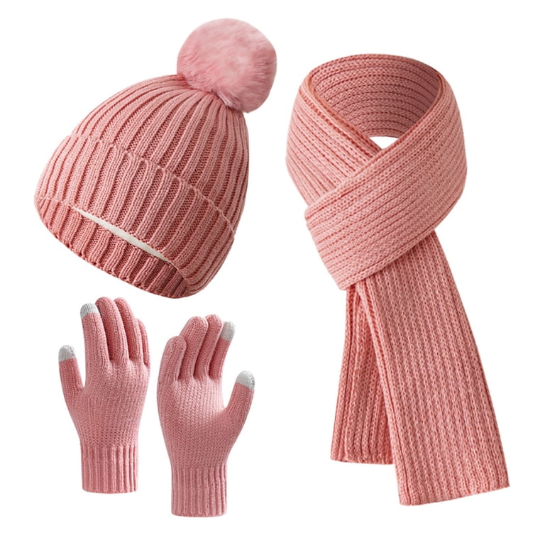JMKQLZ Knitted Beanie Hat Scarf Gloves Set, Fleece Lined 