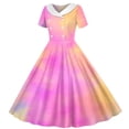 thumbnail image 1 of Zpanxa Robes d'Été pour Filles Imprimé Dégradé Manches Courtes Col Rabattu Taille Bouton Robe de Danse Polyester Spandex Rose 12 Ans, 1 of 6