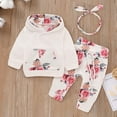 thumbnail image 2 of Newborn Infant Baby Girl Floral Hooded With Pocket Sweatshirt Pants Headband Outfits Set, 2 of 8
