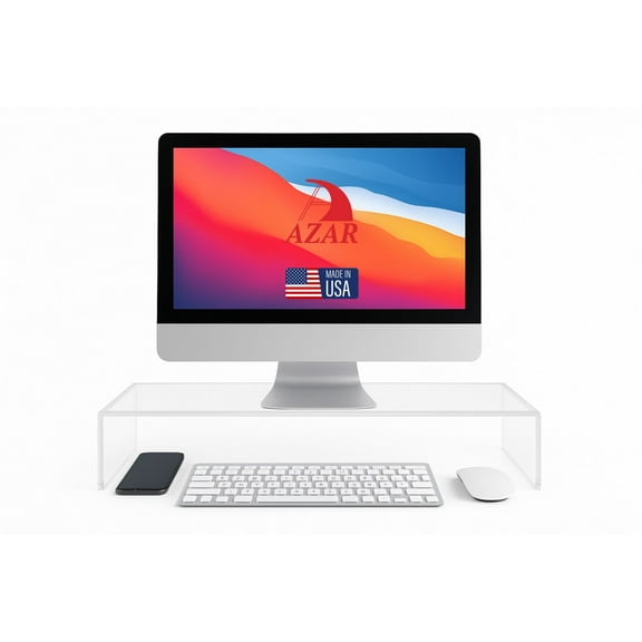Azar 515360 Acrylic Monitor Stand Riser – Made in USA Laptop stand and Monitor Riser Acrylic Monitor Stand Riser Clear Laptop Stand for Desk Ergonomic Display Riser, Clear